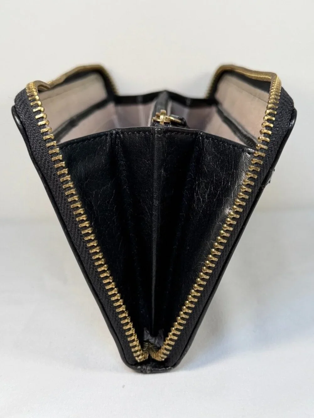MARGOT NY Black Leather Gabby Zip-Around Large Wallet